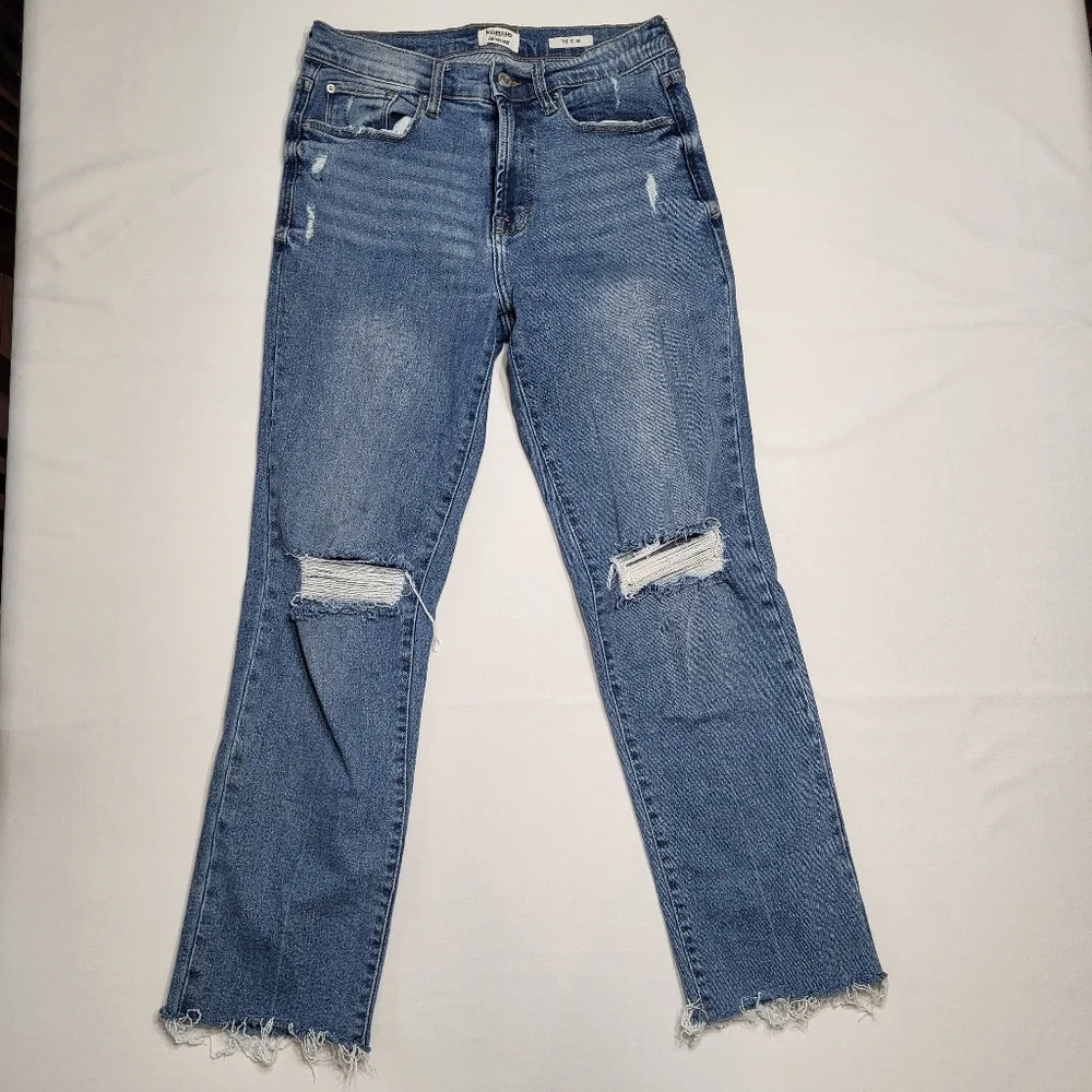 Kensie The Slim Raw Hem Distressed Women's Size 6 Medium Wash Blue Denim Jeans